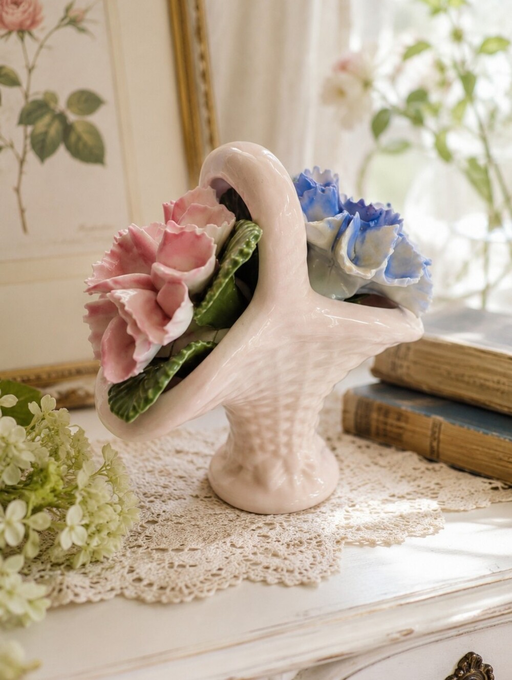 Thorley Bone China Floral Basket Figurine – Made in England